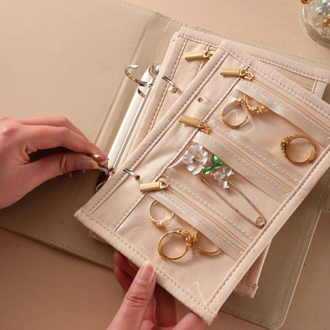 Jewelry Organizer Case Binder Book with Zipper Storage Bag