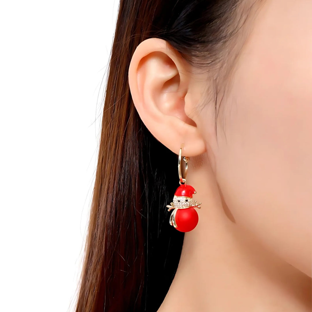 Cute Ivory Red Snowman Holiday Drop Earrings