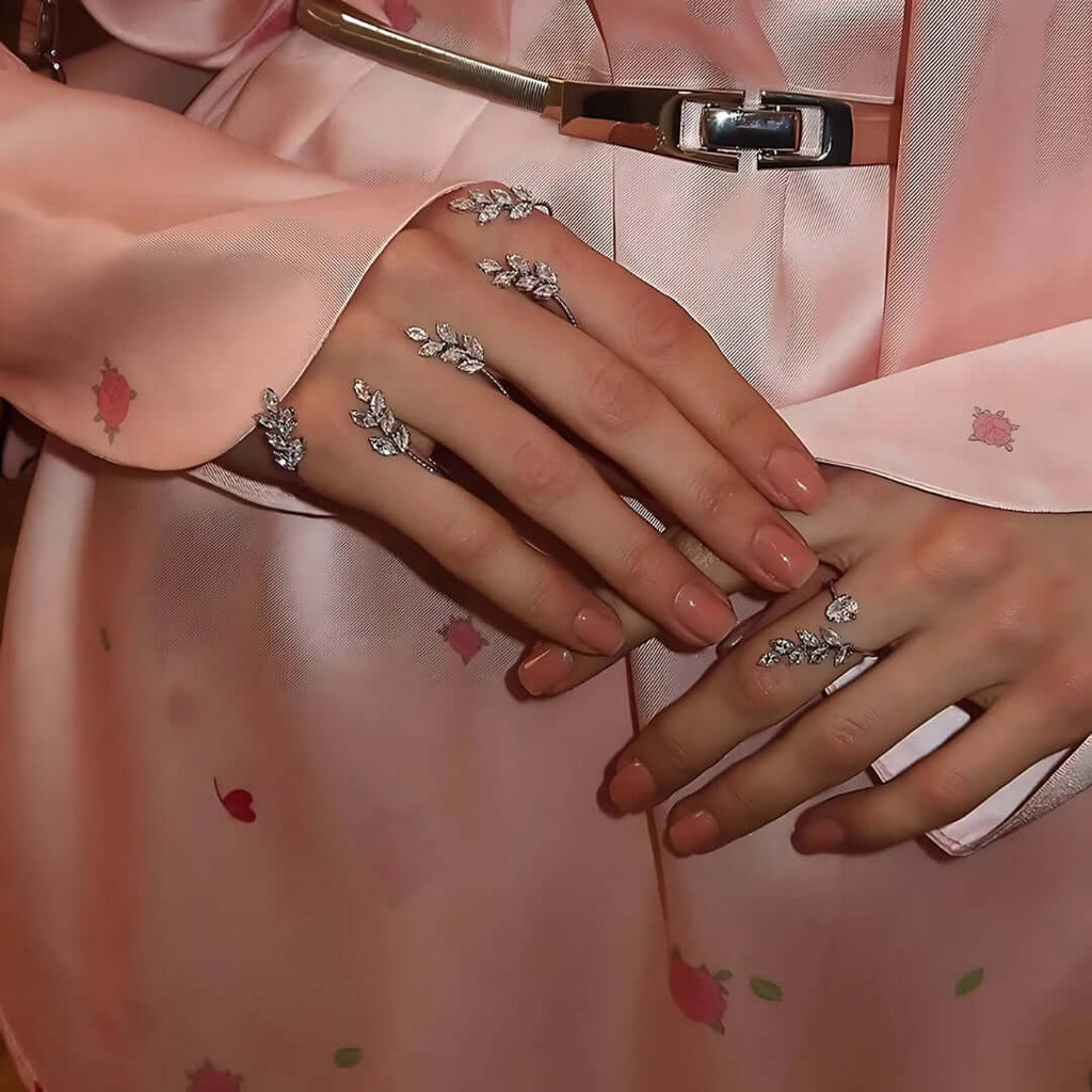 Dainty Silver Leaf Hand Cuff Ring