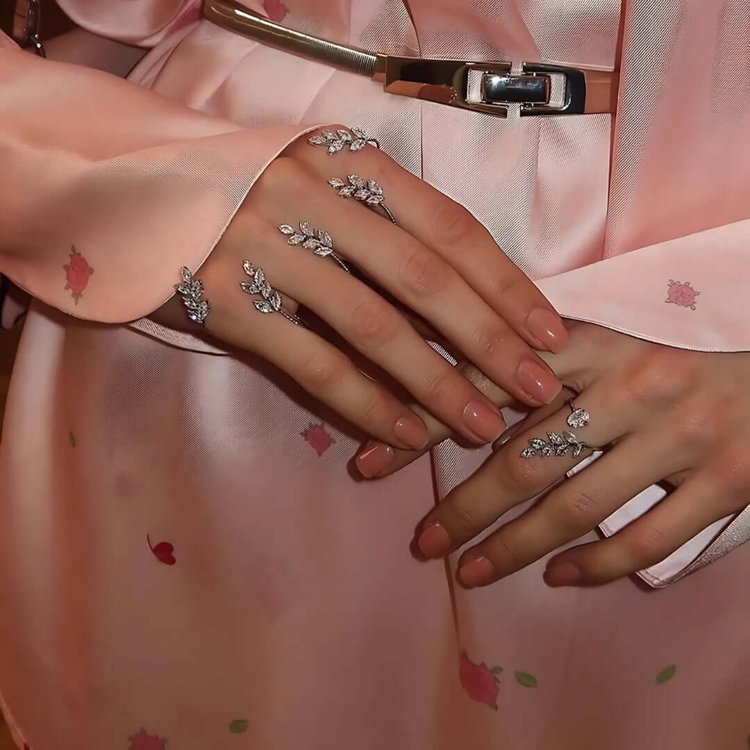 Dainty Silver Leaf Hand Cuff Ring