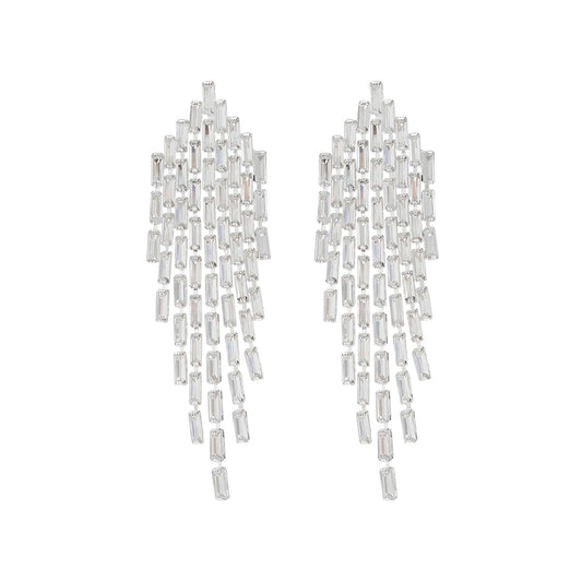 Sparkly Baguette CZ Tassel Waterfall Earrings