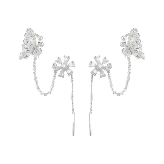 Classic Flower Tassel Earrings Chain Ear Cuff