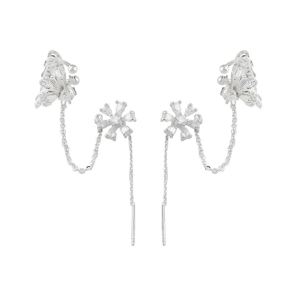 Classic Flower Tassel Earrings Chain Ear Cuff