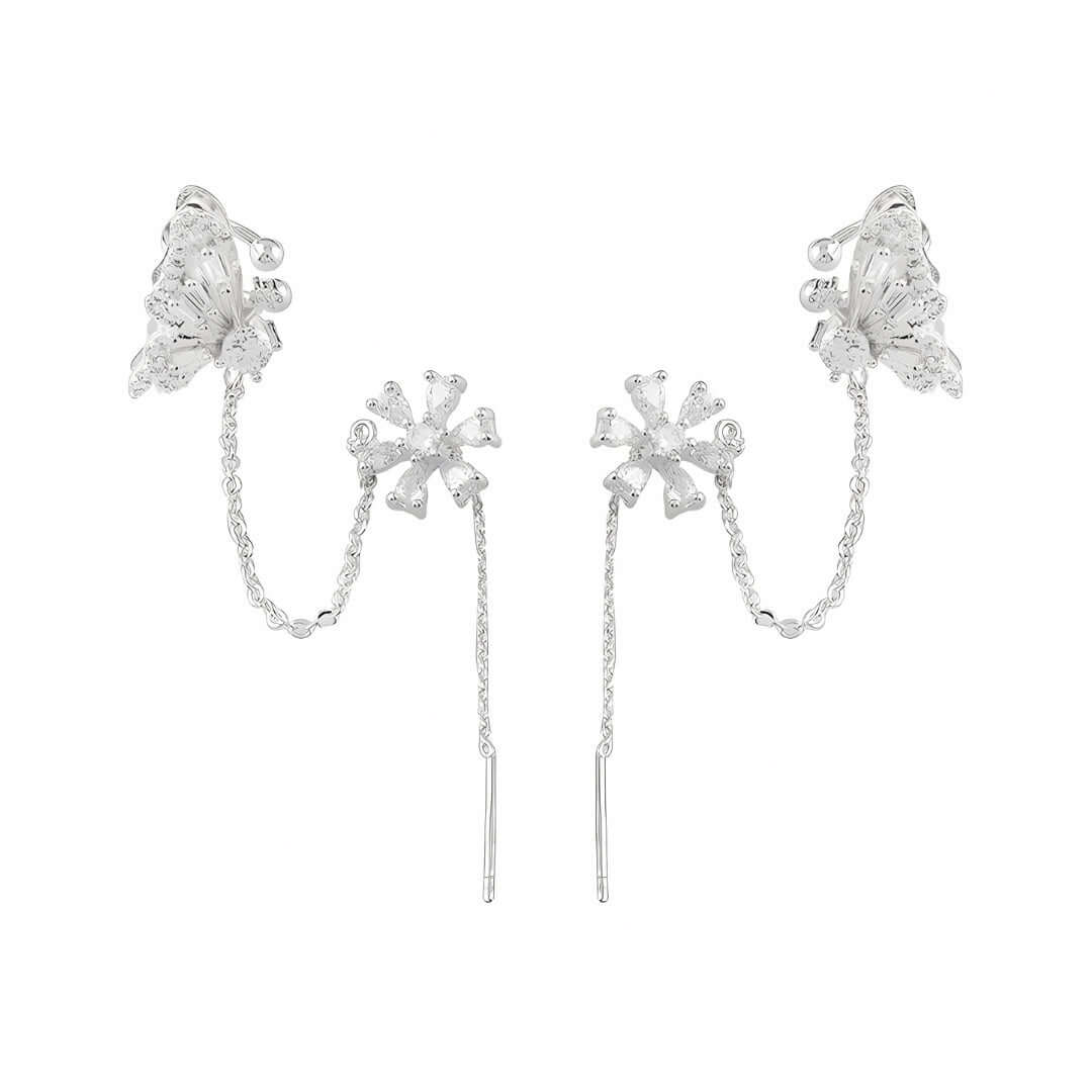 Classic Flower Tassel Earrings Chain Ear Cuff