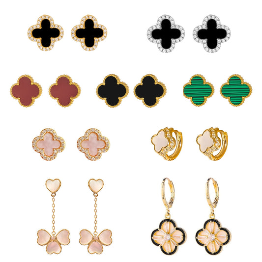 18K Gold Plated Clover Flower Lucky Earrings