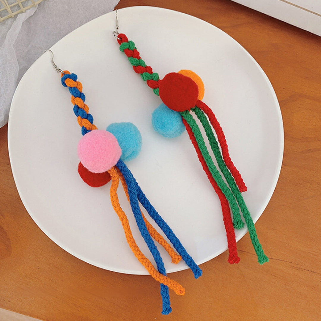 Rainbow Ethical Knit Ornament Tassel Long Drop Earrings