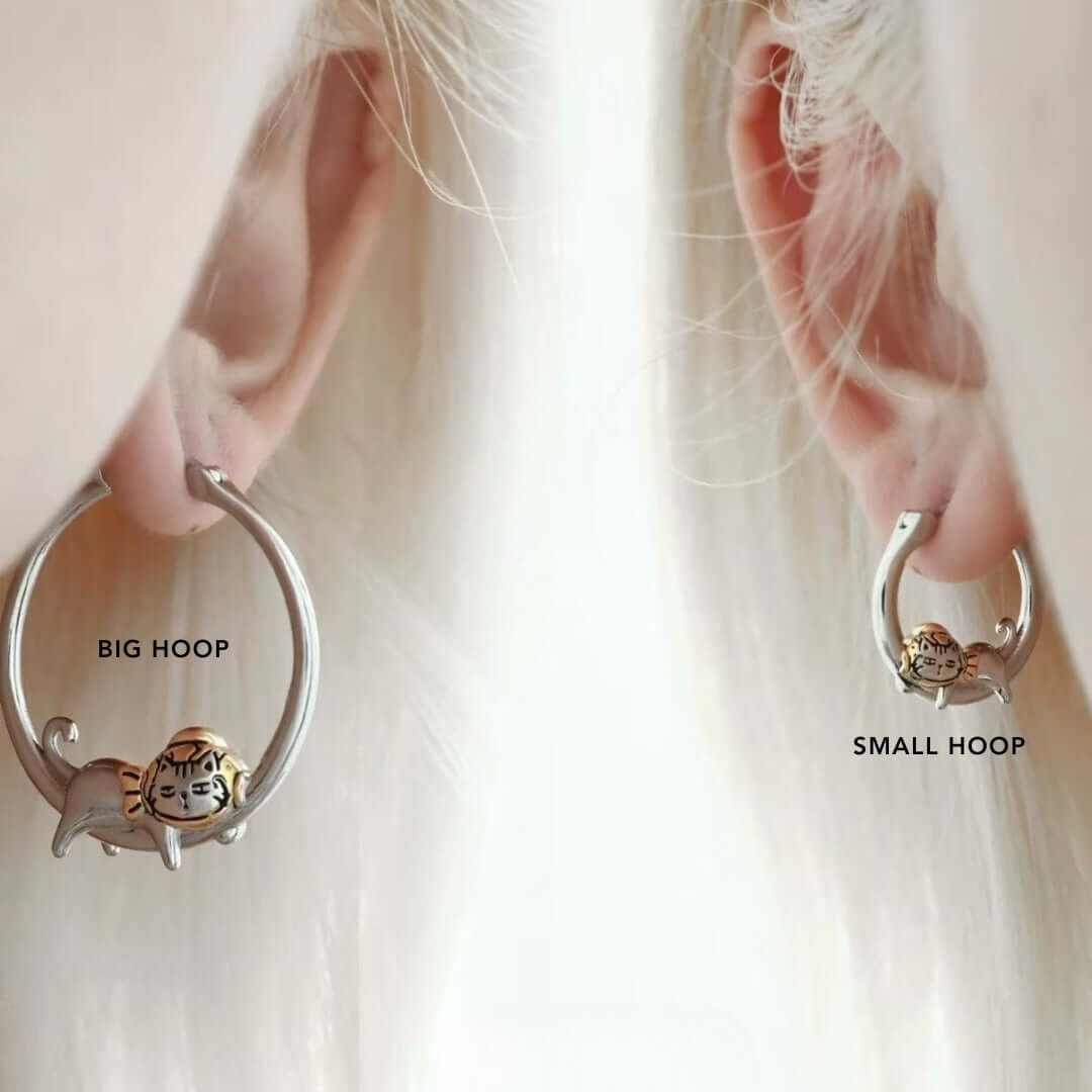 Cozy Laying Cat Small Hoop Earrings