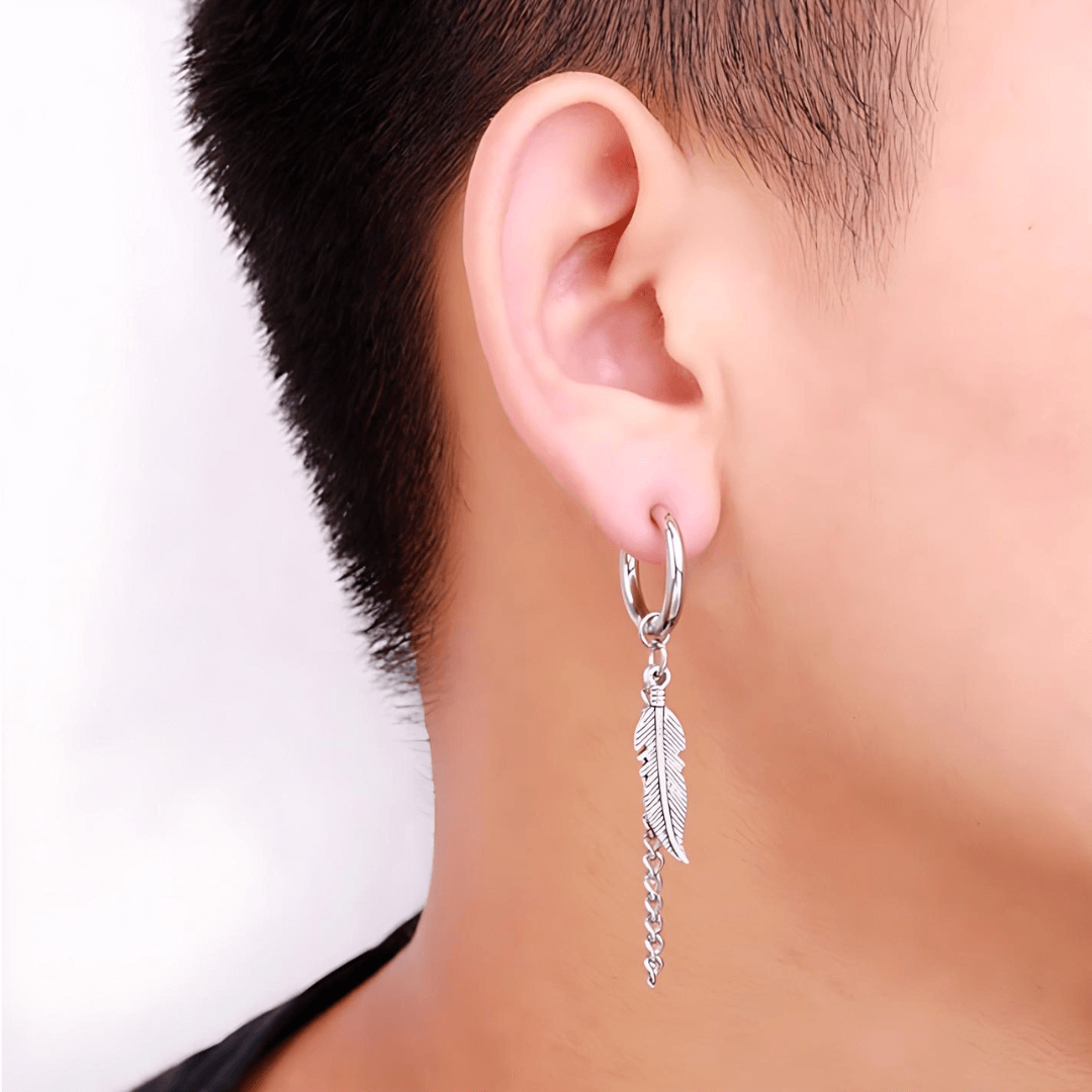 20G Cross Feather Ear Clip & Dangle Hoop Earrings