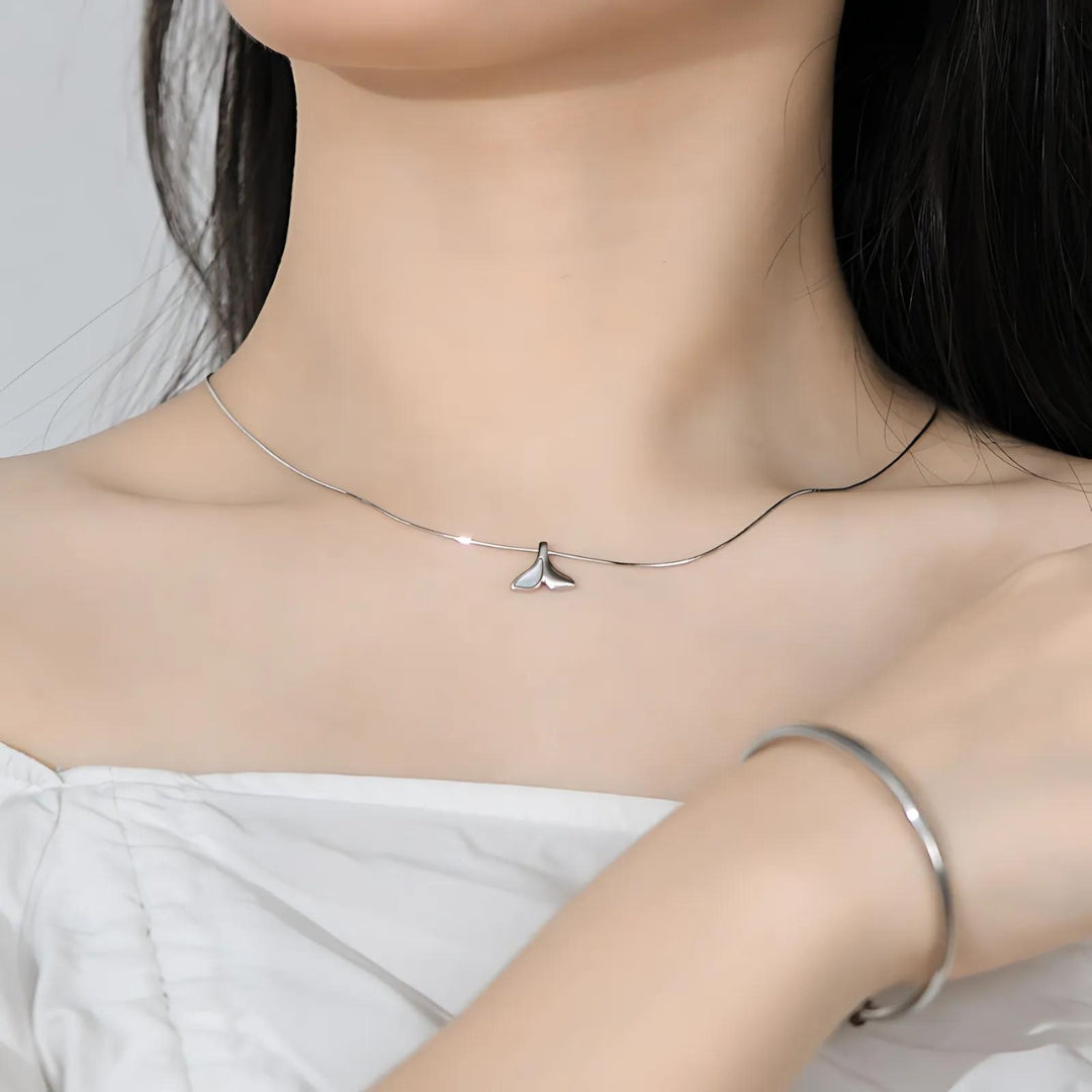 EDGY Whale Tail Two Tone Pendant Necklace