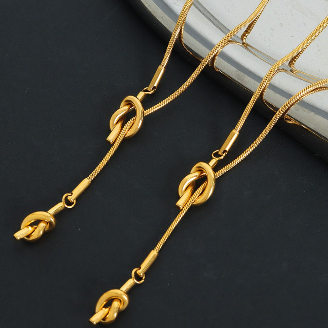 Simple Gold Knot Tassel Adjustable Lariat Y Necklace