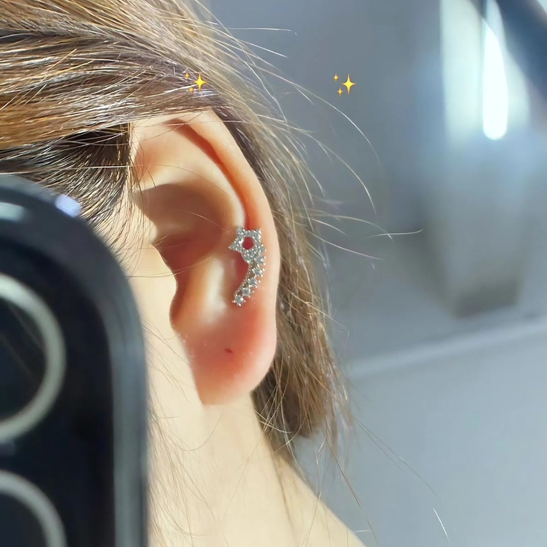 20G Crescent Moon and Star Stud Daith Helix Earrings