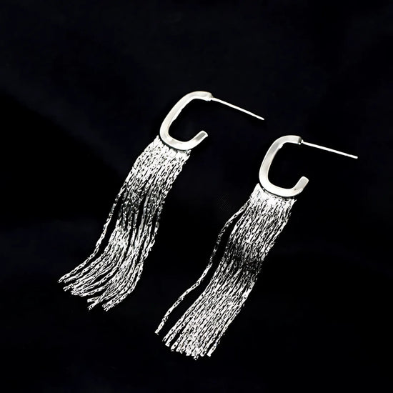 Gold Silver C Hoop Tassel Waterfall Earrings
