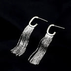 Gold Silver C Hoop Tassel Waterfall Earrings