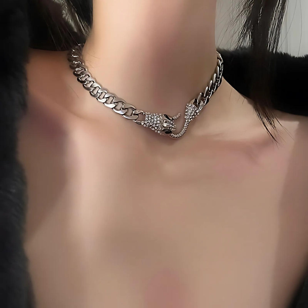 Silver Bold Snake Chain Choker Necklace