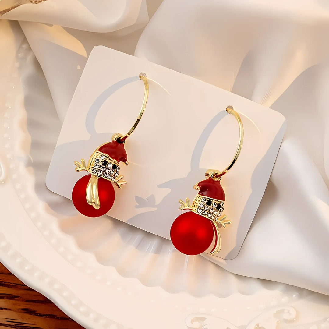 Cute Ivory Red Snowman Holiday Drop Earrings