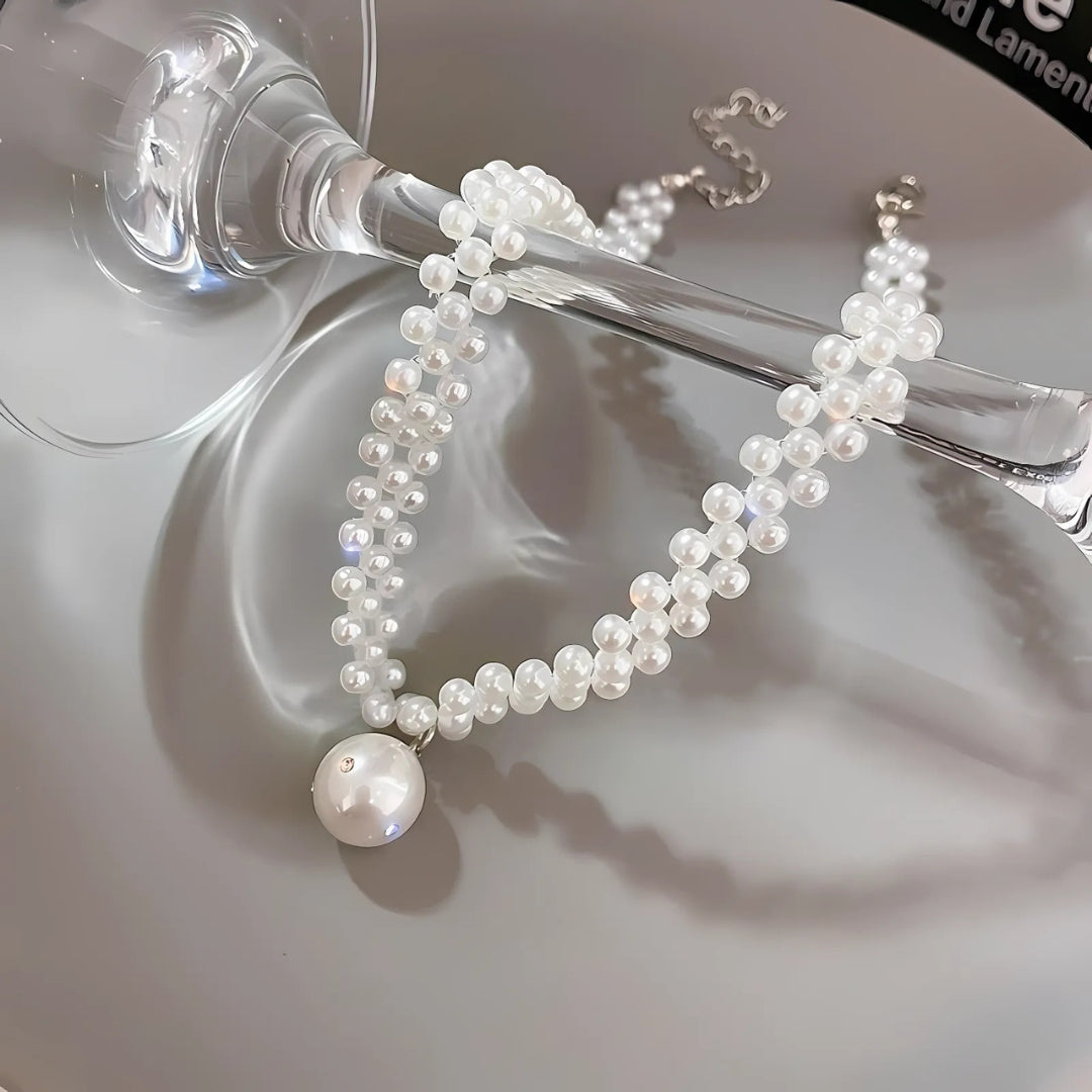 Elegant Pearl Drop Multi-Strand Choker Necklace