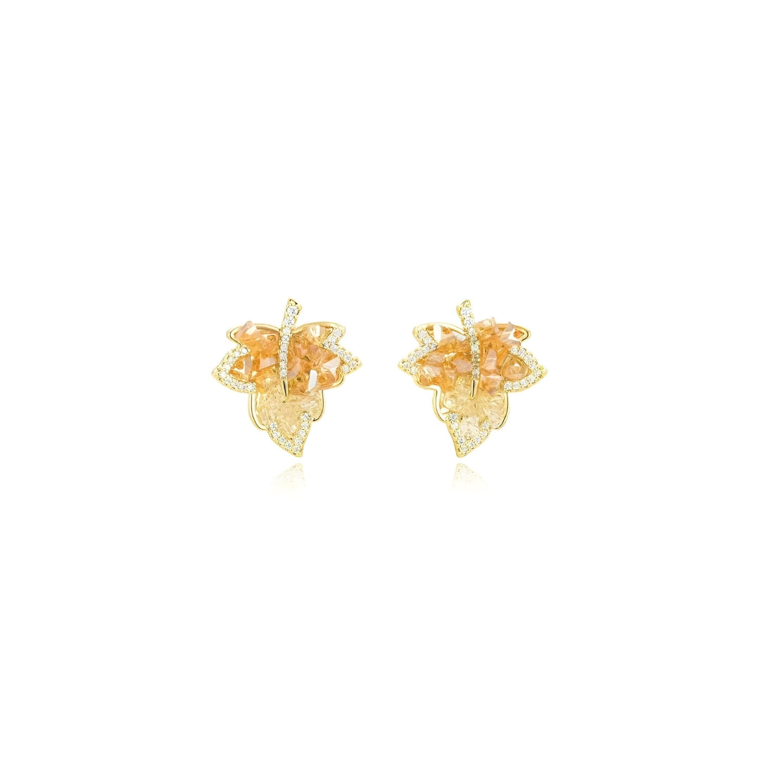 Gradient Maple Leaf Paved Crystal Earring Stud