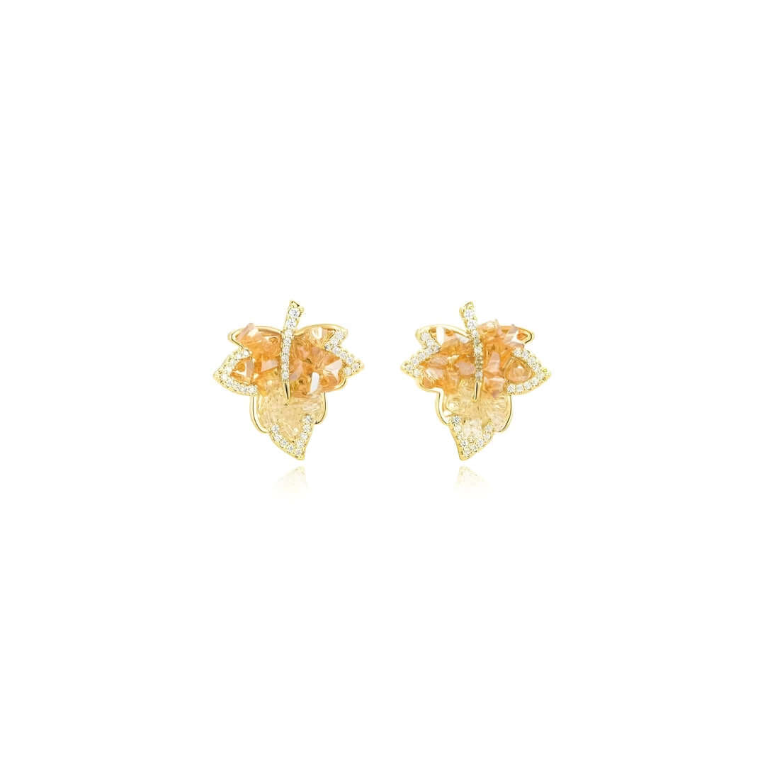 Gradient Maple Leaf Paved Crystal Earring Stud