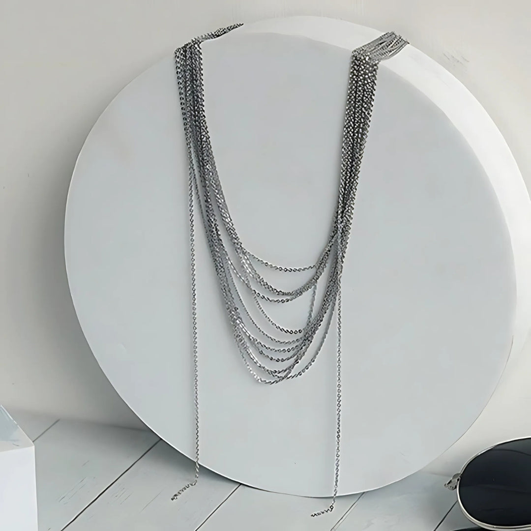 Multistrand Silver Tassel Chain Necklace