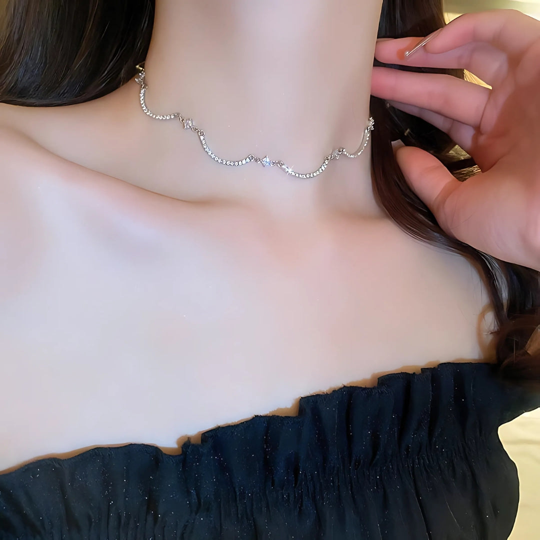 Sparkle Wavy Rhinestone Tennis Choker Necklace