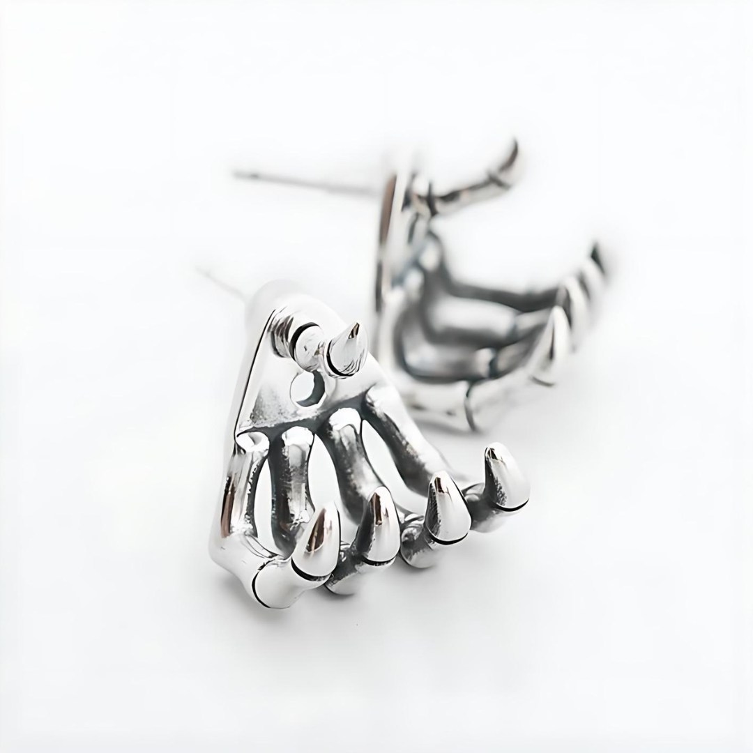 Grunge Punk Skeleton Claw Hand Stud Earrings