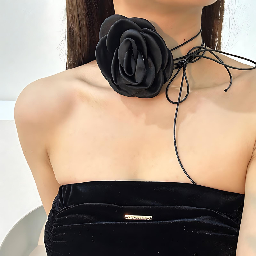 Rose Phantom Flower Suede Choker Costume Necklace