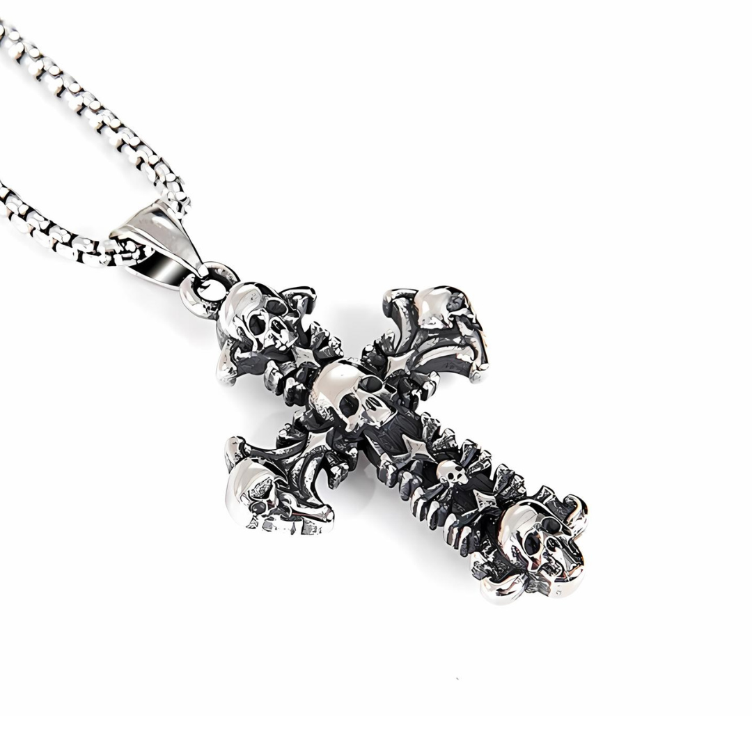 Halloween Skull Cross Pendant Herringbone Chain Necklace