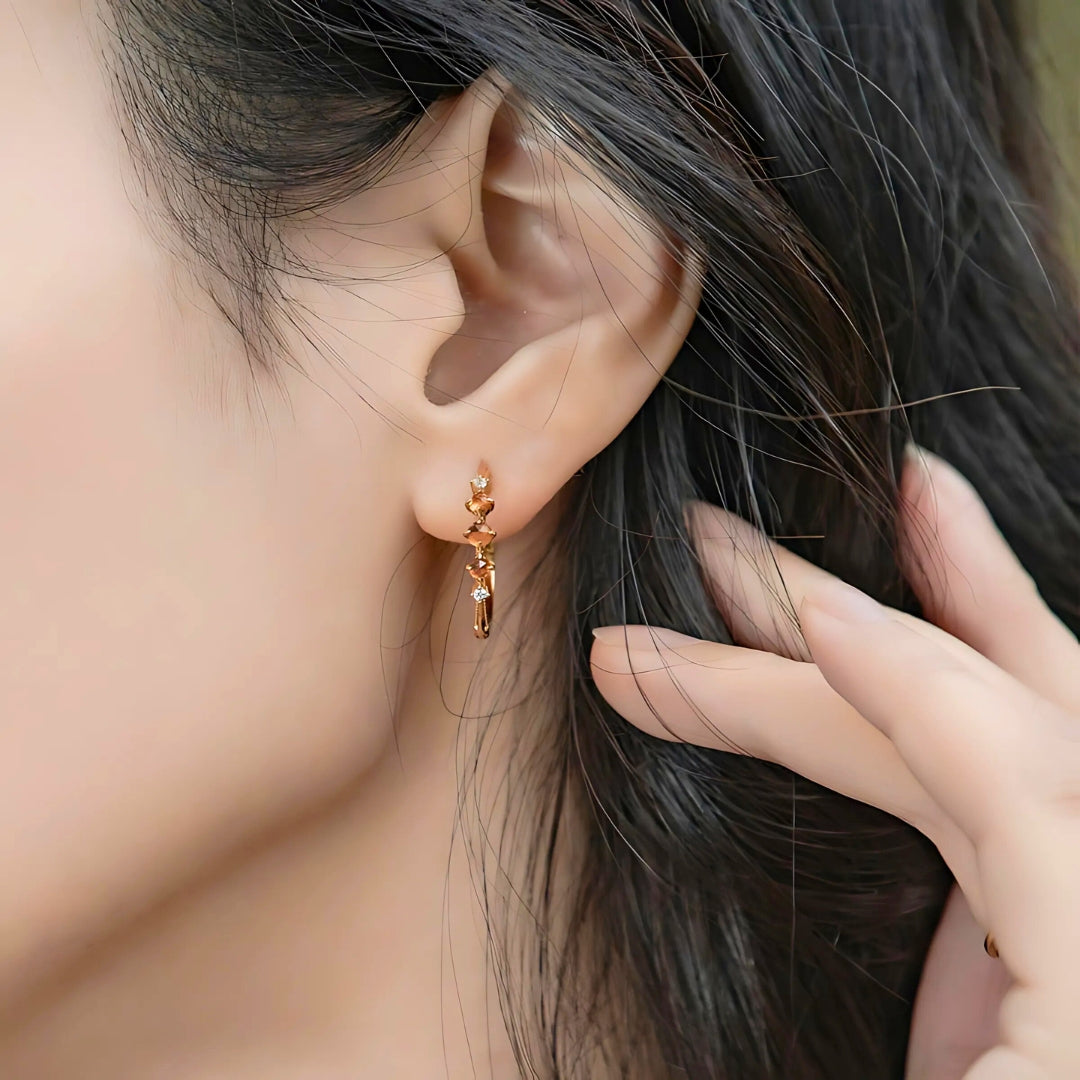 Simple Orange Garnet Lucky Hoop Earrings