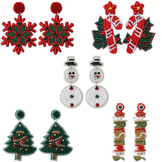 Winter Snowman Christmas Seed Bead Earring