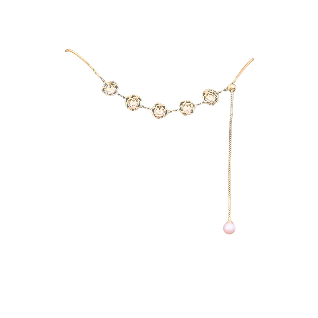 Dainty Pearl Flower Lariat Y Necklace