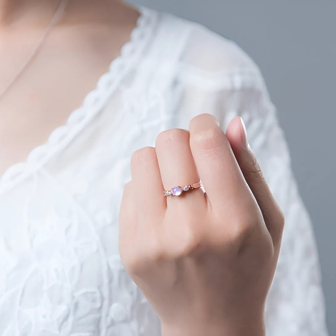 18K Gold Sterling Silver Moonstone Gemstone Ring