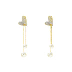 Pearl Heart Tassel Drop Earrings