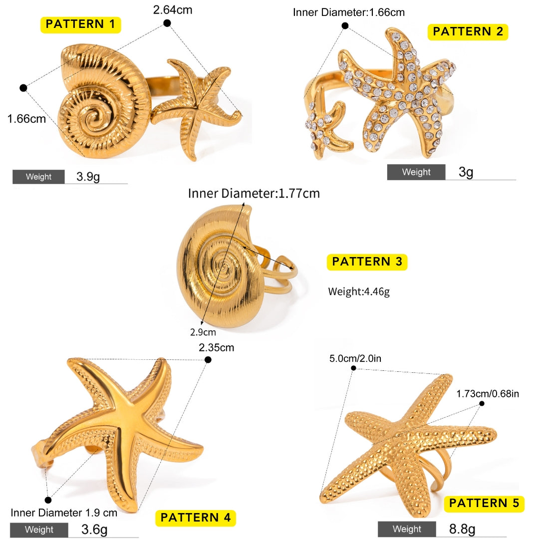 Summer Shell Starfish Thumb Ring