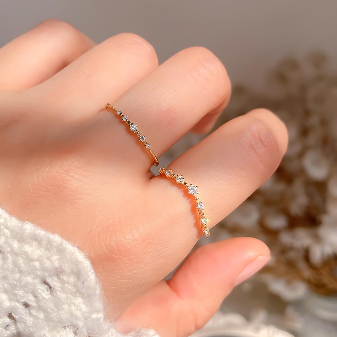 Gold Curved Eternity Stackable V Ring