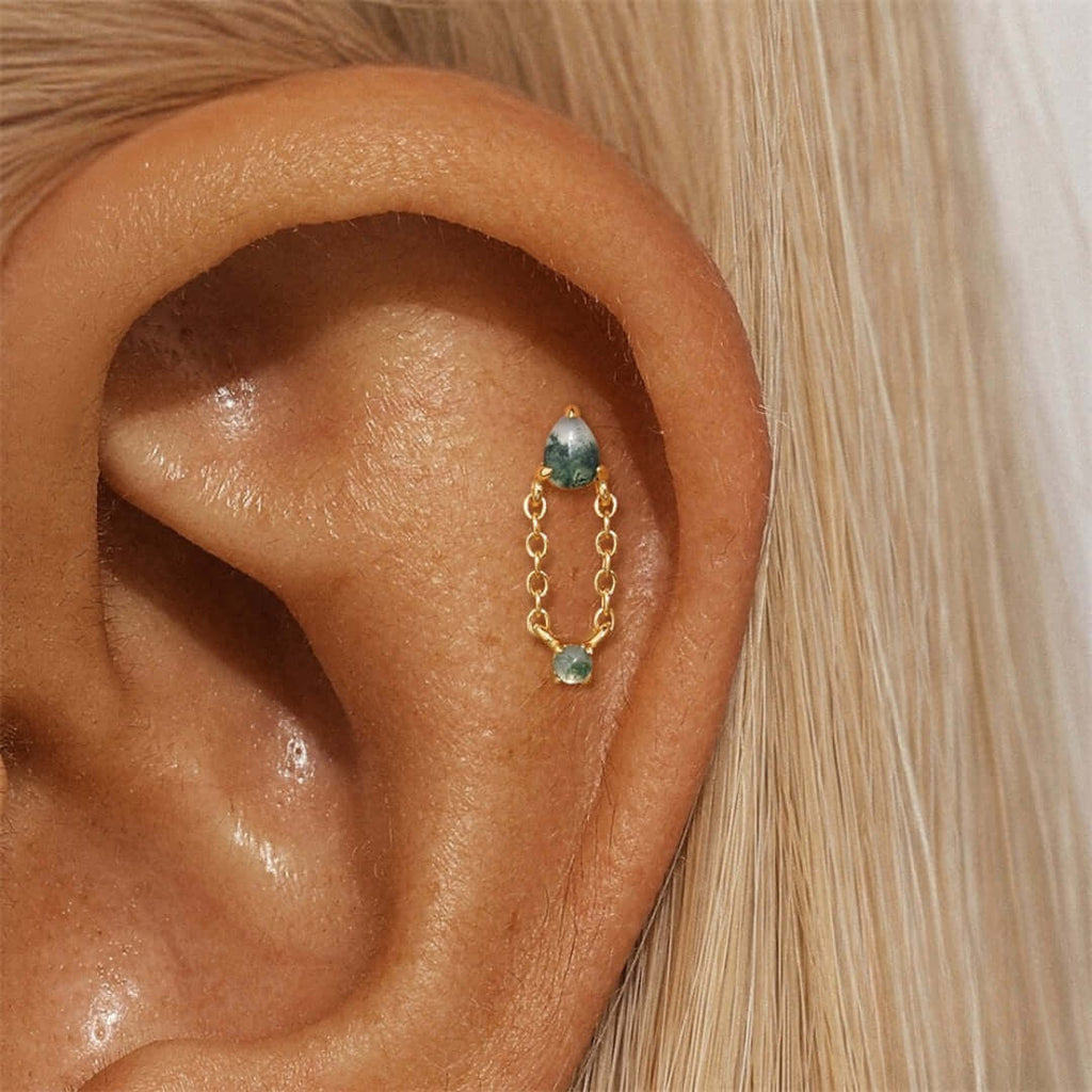 Moss Agate Push Pin Tassel Flat  Back Studs