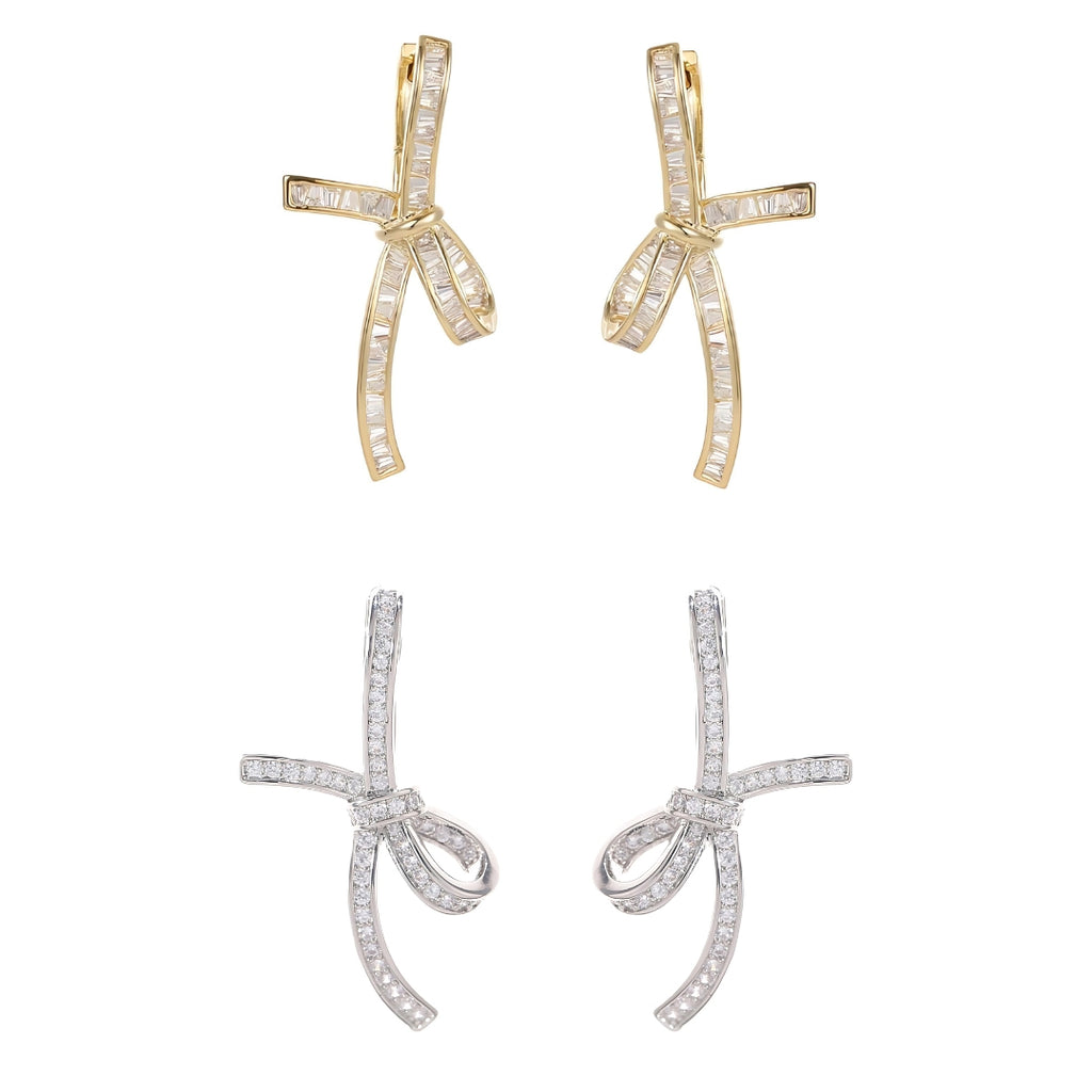 14K Gold Plated Bow Ribbon Clip On Earring Hoop