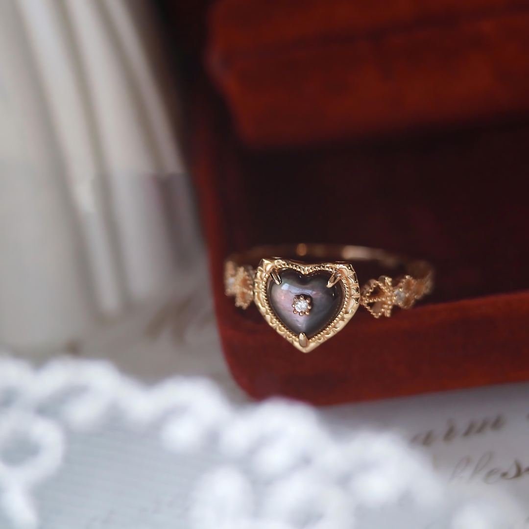 14K Gold Plated Vintage Heart Paua Shell Ring