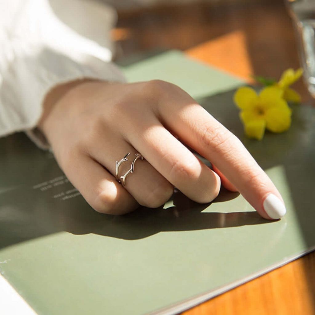 Sterling Silver Antler Deer Adjustable Ring