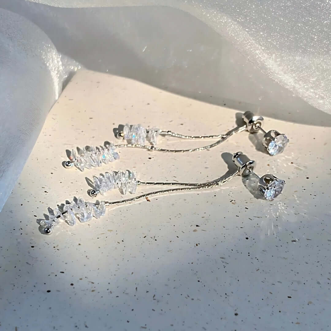 Feminine Clear Quartz Dangle Chandelier Earrings