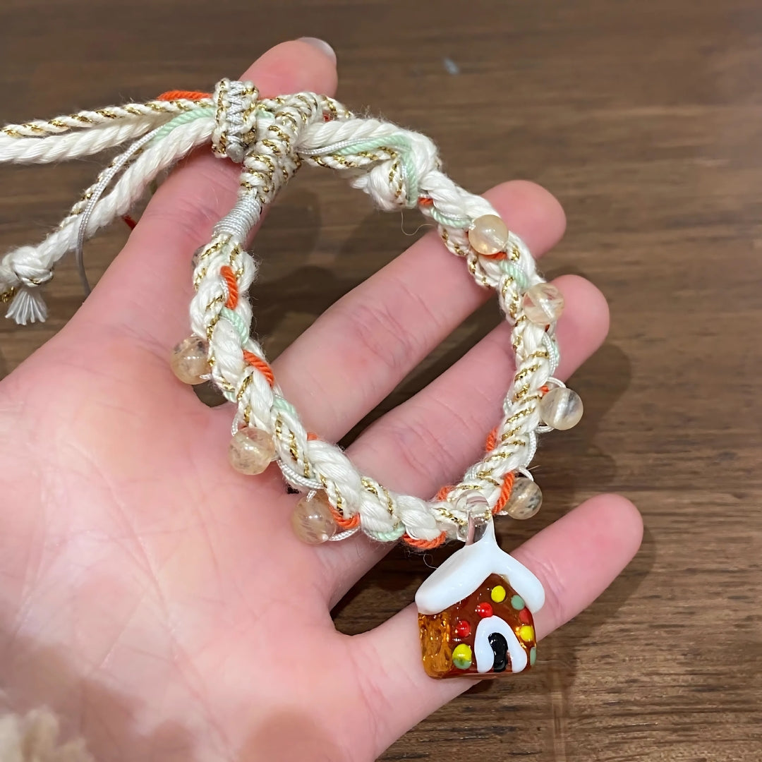 Gingerbread Snowman Charm Cute Woven Braided Xmas Bracelet