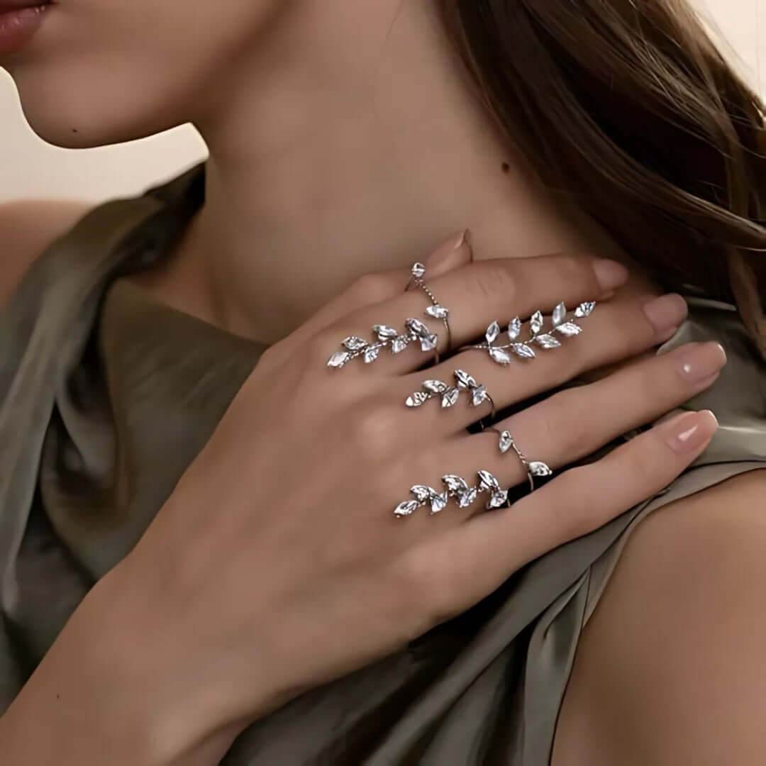 Marquise Leaf Hand Cuff Ring Bracelet