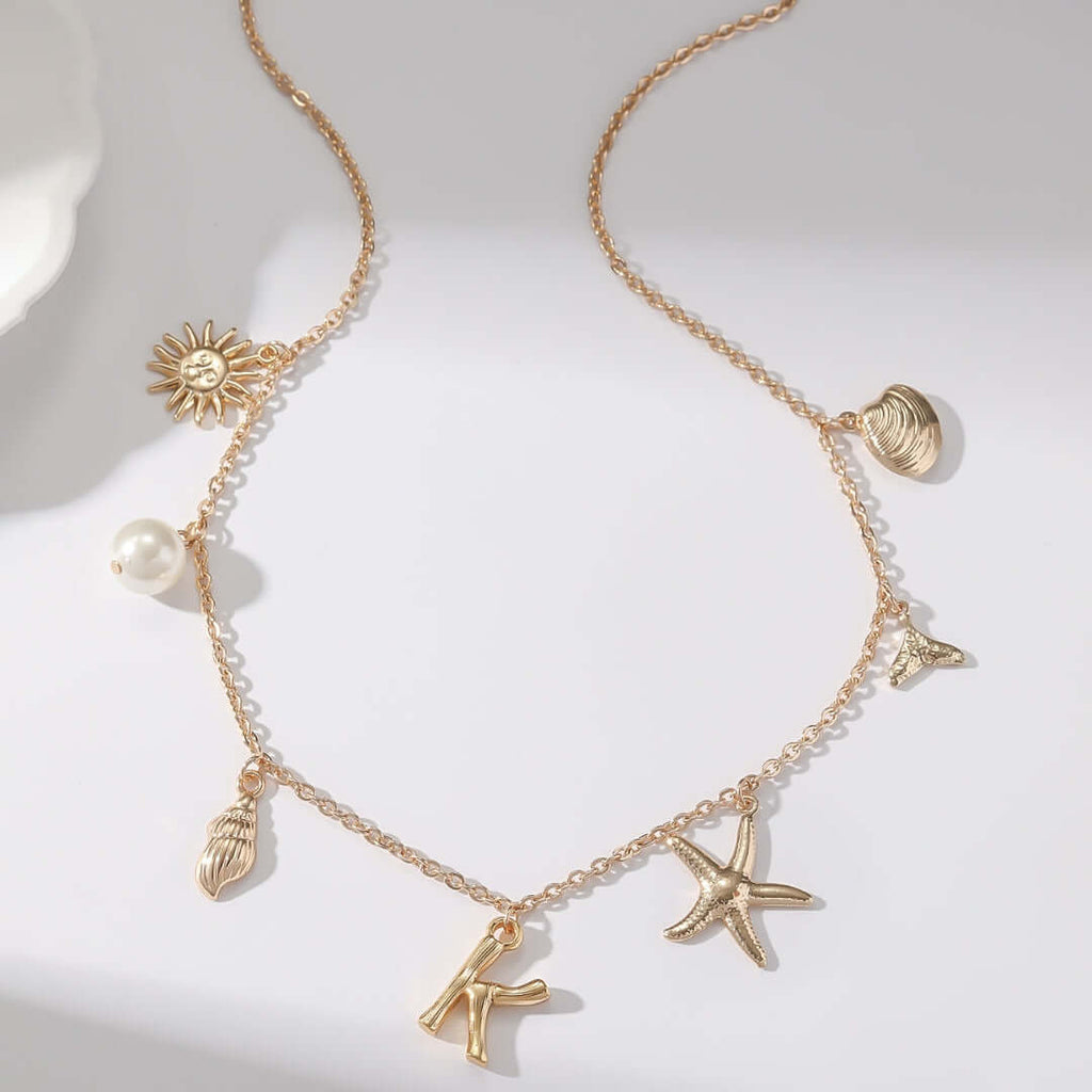 Summer Alphabet Starfish Charm Necklace
