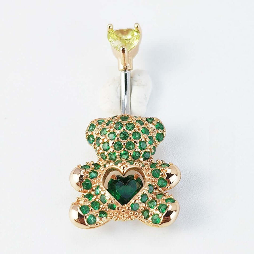 Sparkle Teddy Bear with Dangling Heart Belly Ring