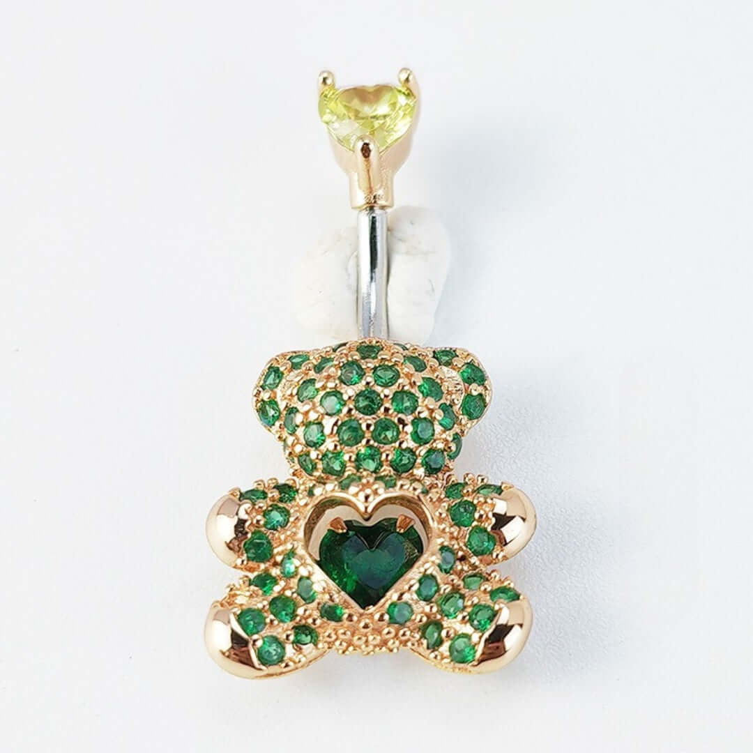 Sparkle Teddy Bear with Dangling Heart Belly Ring