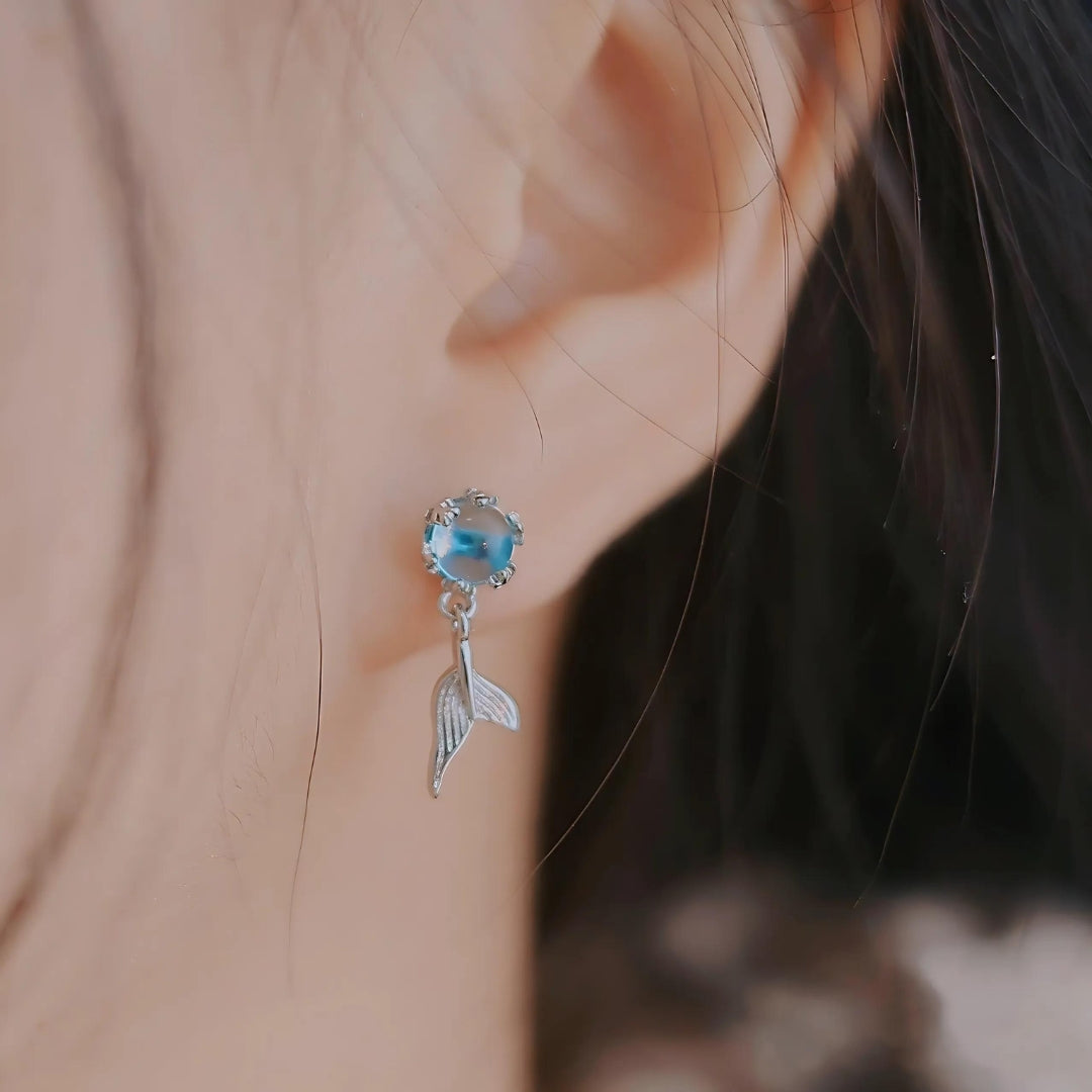 Whale Tail Blue Ocean Drop Earrings