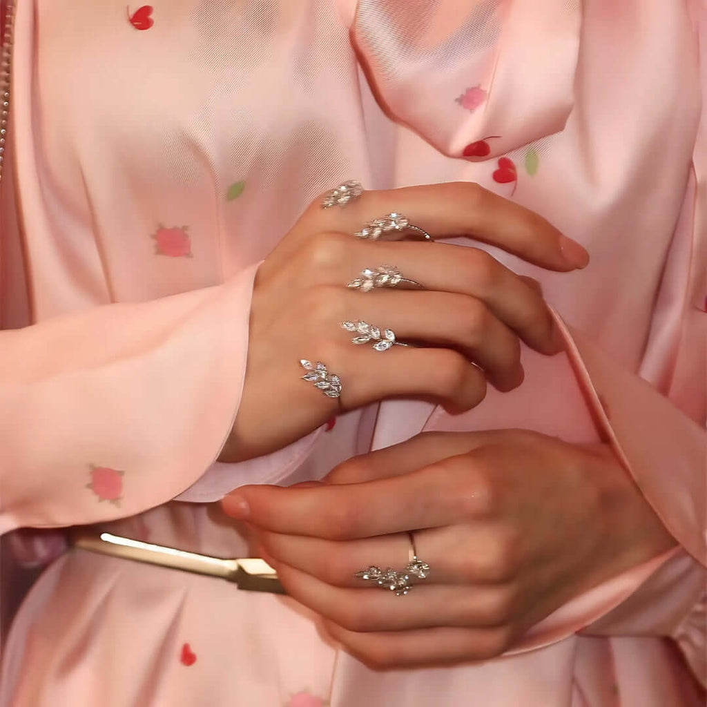 Dainty Silver Leaf Hand Cuff Ring