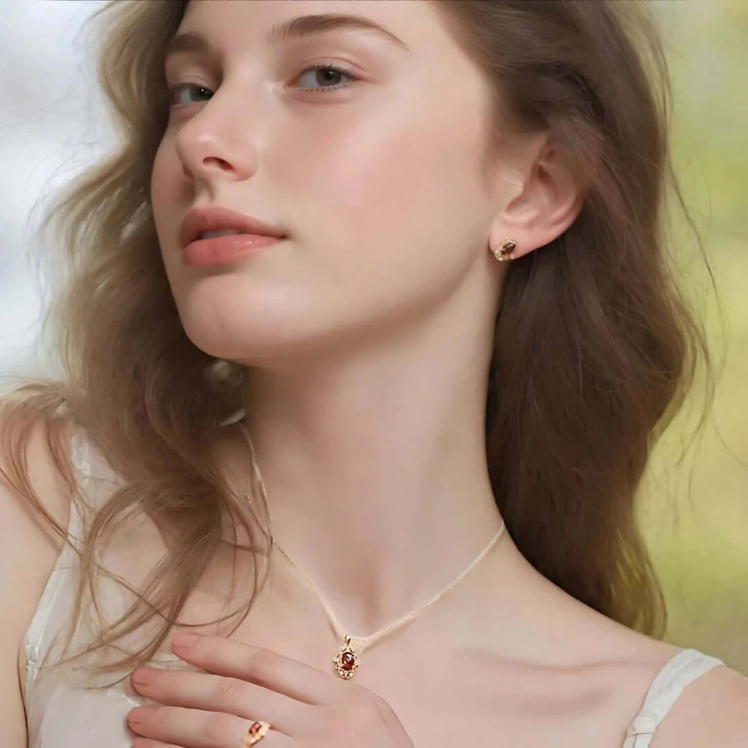 Vintage Mozambique Red Garnet Capricorn Stud Earrings