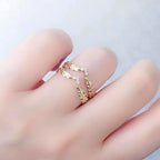 Dainty Gold Zircon Feather Leaf Ring