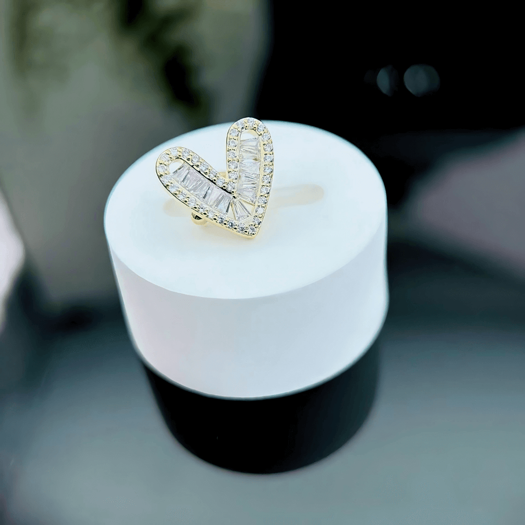 Silver Gold Bezel Heart No Pierced Ear Cuff