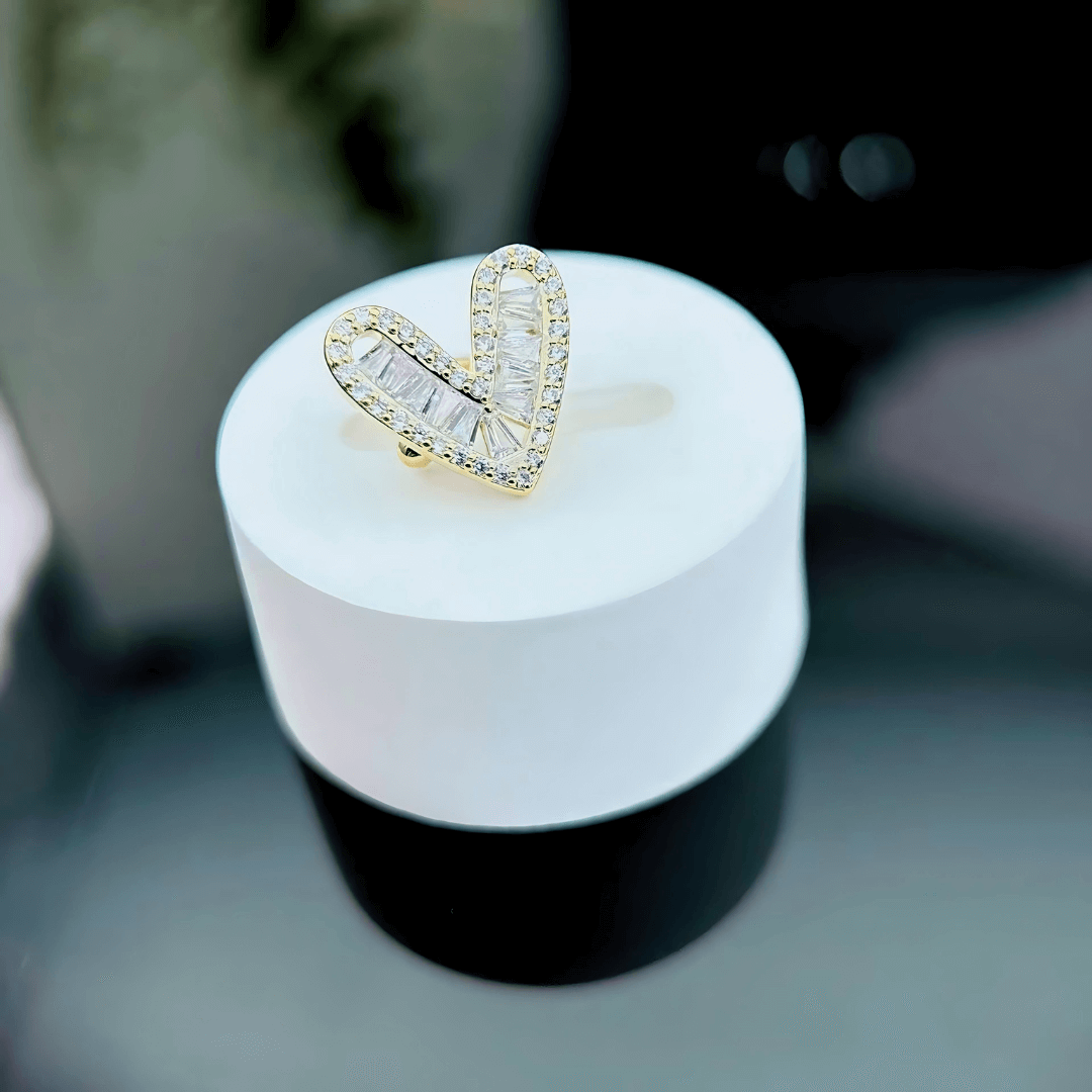 Silver Gold Bezel Heart No Pierced Ear Cuff